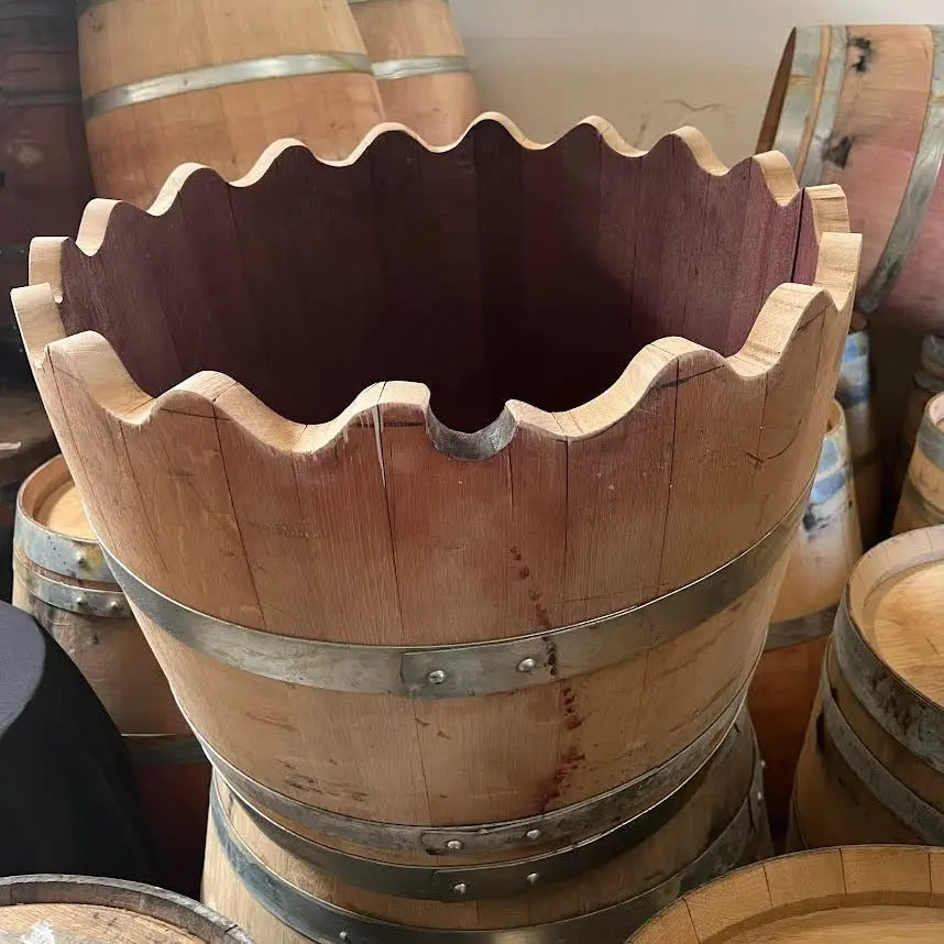 Barrel Planter with Design NapaValleyWineBarrels